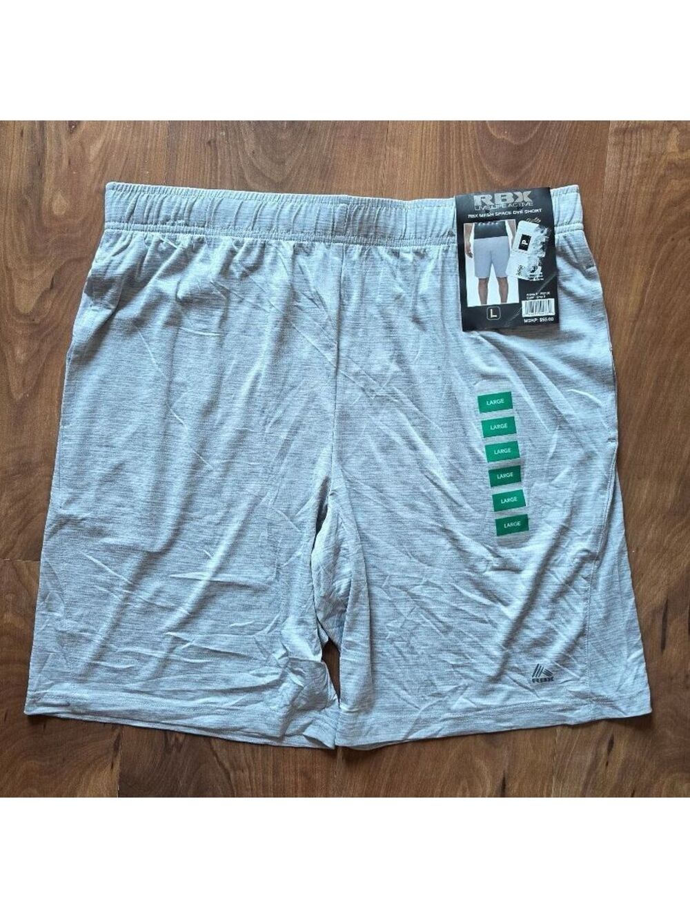 NWT RBX Active Men's Gym Shorts Sz Lrg Grey Space Dye Performance Athletic, 418
